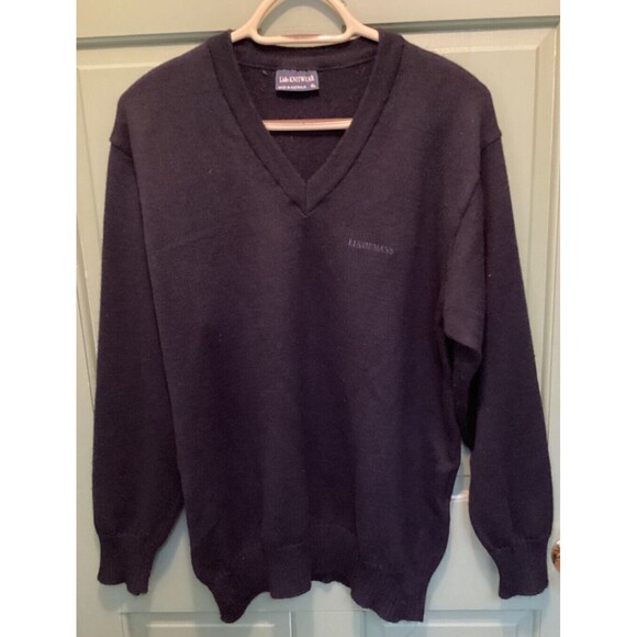 Lido Knitwear Mens Size XL Navy Blue V-Neck Wool Embroidered Lindeman's Sweater - Picture 1 of 6